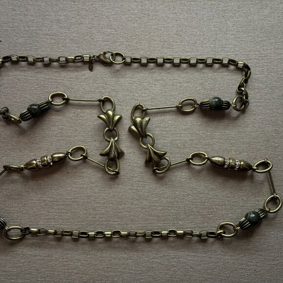 Gerard Yosca signed brass, serpentine & crystal rondelle statement necklace - Picture 2 of 6